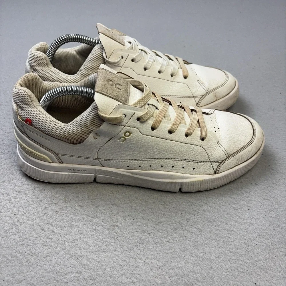 On The Roger Shoes Mens Size 9 White Leather Cushioned Casual Sneakers